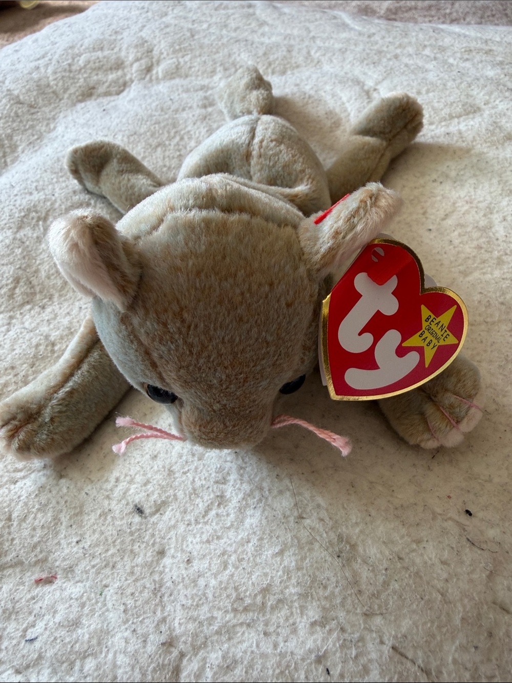 Ty Plush Beanie Baby Cat Scat - Light Brown with Pink Whiskers